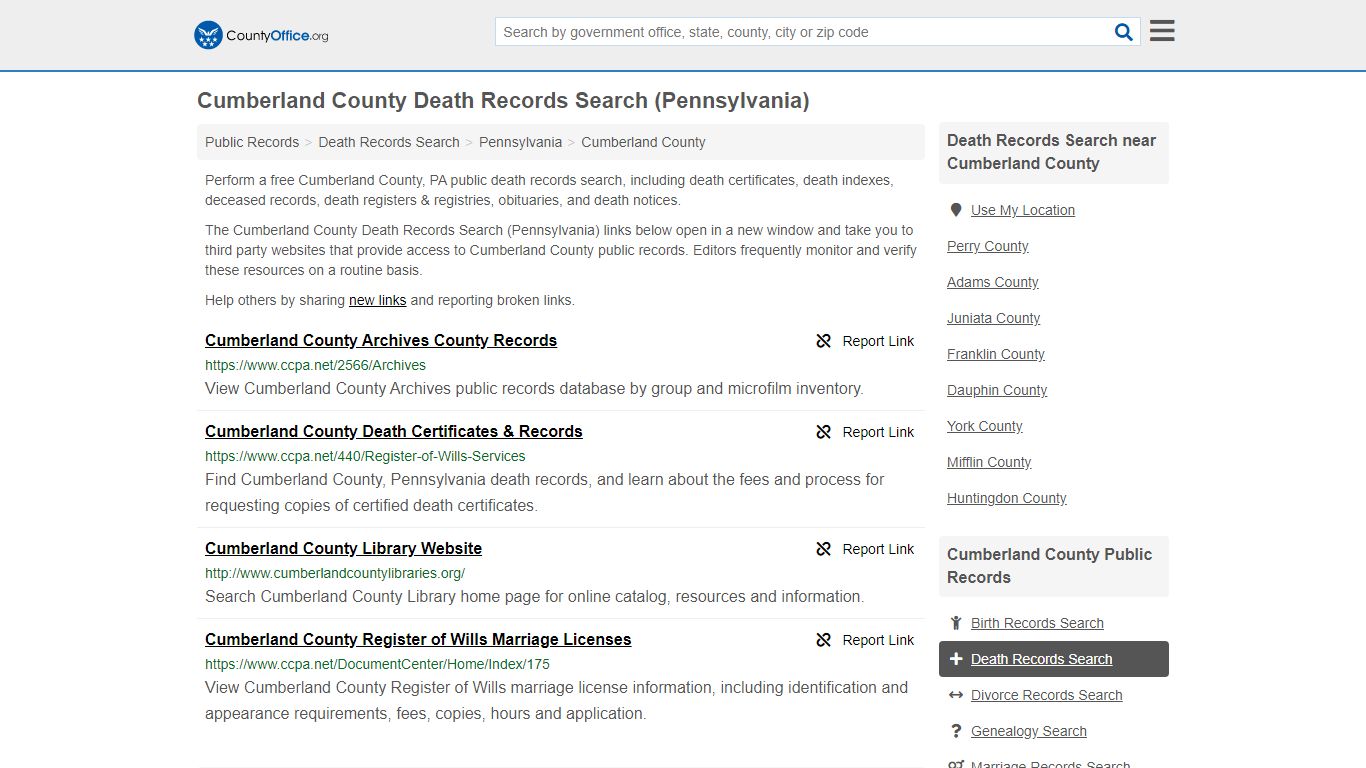 Death Records Search - Cumberland County, PA (Death ...