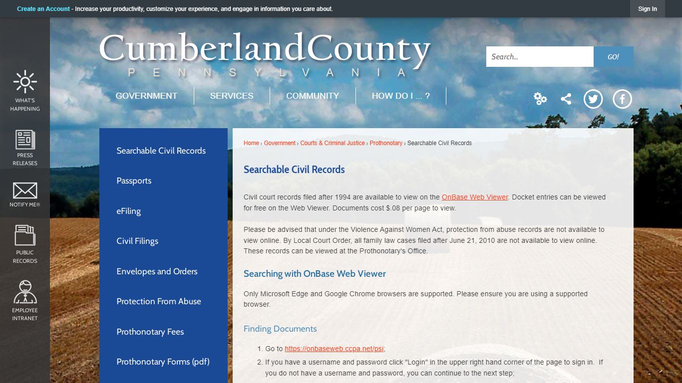 Searchable Civil Records | Cumberland County, PA ...